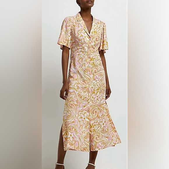 RIVER ISLAND | floral button up midi dress | size 12 - Picture 1 of 6